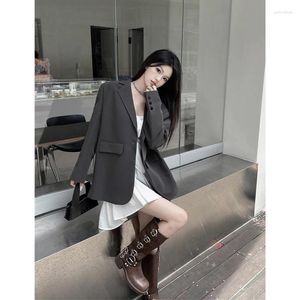 Women's Suits UNXX High-end Sense Grey Suit Coat Spring And Autumn Retro Elegant Design Long Sleeve Jacket Blazer Top