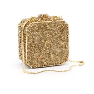 Kvällspåsar DG PEAFOWL BANKET PARTY PARTY PURSE Luxury Crystal Clutch Bag Box Metal Frame Kedja Kvinnliga Golden Handväskor 231218