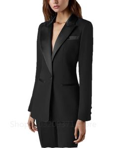Damskie garnitury Blazers Black Women Suit 2 -częściowe stroje na ślub smokingowy biuro biurowe Prace Slim Fit Business Lady Blazer with Pants 231219