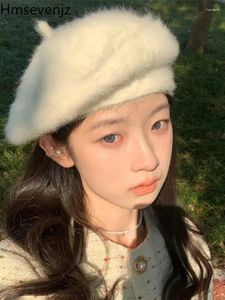 Baskar hår basker för kvinnor höst och vinter koreansk version liten knopp målad hatt stor huvudomkrets