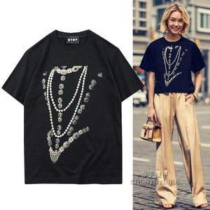 Chun yu yin jia moda novo estilo designer 3d impressão jóias imagem de manga curta camiseta preto branco para mulheres de luxo camiseta