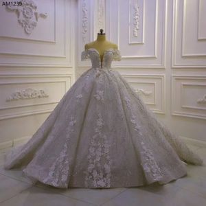 Stunningbride 2024 Luxury Shiny A Line Sweetheart Neck Wedding Dresses Floor Length 3DFlower Beaded Lace Bridal Gowns with Cathedral Train
