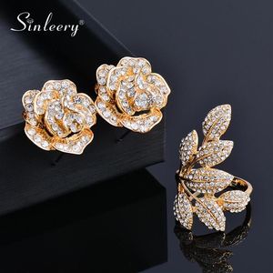 Arrivo Solid Rose Flower Stud Orecchino Big Leaf Anello Set di gioielli da sposa Moda coreana TZ021 SSK Orecchini Necklace233V