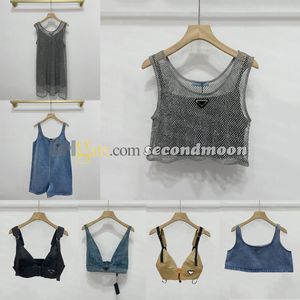 Canotte corte sexy Top con strass Top corti da donna Canottiera traspirante con scollo a V e reggiseno