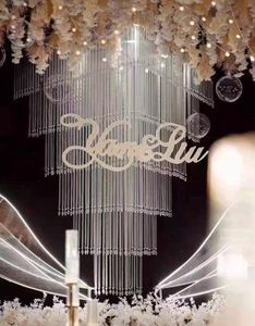 large Creative wedding ceiling decoration iron art square ribbon background props Korean backdrop stage wedding decoration 128