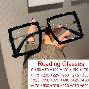 Solglasögon överdimensionerade glasögonramar för kvinnor Trendiga blå ljus som blockerar stora fyrkantiga läsglasögon Män transparent modegångar 1.75