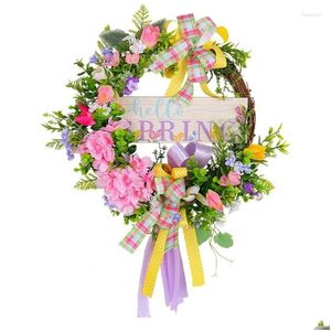 Decorative Flowers Wreaths Bow Wreath Welcome Door Sign Festival Spring Summer Garlands Farmhouse Decor Drop Delivery Home Garden Fest Ott9J