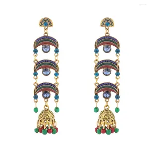 Dangle Earrings Ethnic Women's India Geometric Long Chain Tassel Hange Drop Tibetan Jewelry Bohemia Bell Jhumka