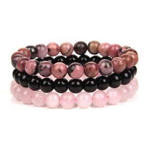 8mm Natural Stone Armband sätter 3st/Set Rose Pink Amethysts Hematitarmband för kvinnors män smycken