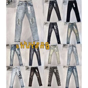 Mens Pants Mor Jeans Mor Jeans Erkek Kot Traends Sıkıntılı Siyah Yırtıcı Slim Fit Motorcycle Manss Stacked 4955