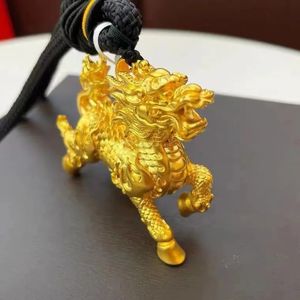 Chokers 24k Pure Yellow Gold Color Sand Gold Fire Unicorn Pendant Necklace for Men Bro Fine Jewelry Gifts for Bro Free Shopping Not Fade 231218