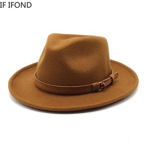 Wide Brim Hats Bucket Hats High Quality Wool Felt Fedoras Hats Adult Men Fashion Trilby Cap Autumn Winter Formal Jazz Dress Hat 231218