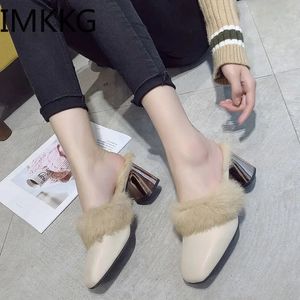 Warm Women Natural Rabbit Fur Slippers Hair Slides Female Furry Indoor Flip Flops Fluffy Plush Shoes ry