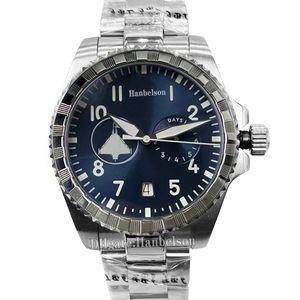 Relógio masculino de reserva de energia, movimento automático, pulseira de aço, rosto azul, fecho dobrável, relógio de pulso para cavalheiro, 46mm