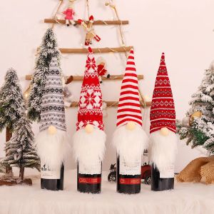 Natal gnomos garrafa de vinho topper capa decorativa artesanal sueco tomte garrafa de vinho vestido decorações de mesa de natal jk2009xb 12 ll