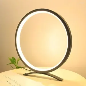 Lâmpadas de mesa Círculo Dimmable LED Desk Light Lamp Leitura de cabeceira Cabo USB Decoração minimalista moderna