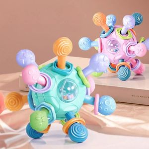 Intelligence toys Baby Toys 0 12 Months Rotating Rattle Ball Grasping Activity Development Toy Silicone Rattles Sensory for Babies 231218