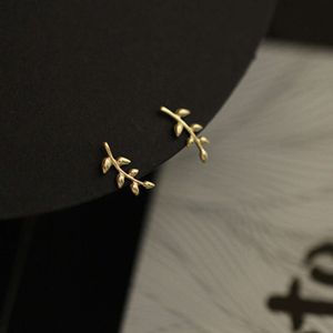 Sterling Sier European Style 14k Gold for Women Simple Olive Branch Leaf Earrings Sweet Cute Student Jewelry