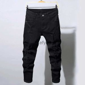 Calça masculina homens finos motociclistas rasgados longas calças jeans jeans skinny bolso jovem joggpants destruído calças pretas elicadas j231219