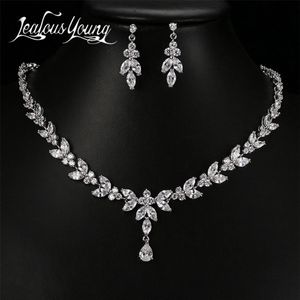 Luxury Crystal Zircon Wedding Jewelry Sets for Women White Gold Color African Jewelry Sets Water Drop Earrings Necklace Set AS56 2210k