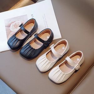 Flache Schuhe für Kinder, Mädchen, Lederschuhe, Frühling und Herbst, modisch, mit Spitze, plissiert, kleine, modische Flachmaul-Flats, Baby-Casual-Slipper 231219