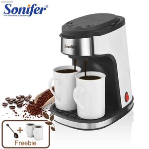 Kaffebryggare American Drip Coffee Machine Köksapparater Droppande kaffestillverkare Automatisk Brew Tea Powder Milk Ceramic Double Cup Soniferl231219