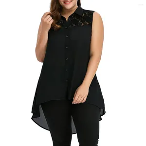 Kvinnors tankar Kvinnor Vest Fashion Plus Size Lace High Low Topps Asymmetriska ärmlös t-shirt beskuren Y2K Söt tanken TOPLUD