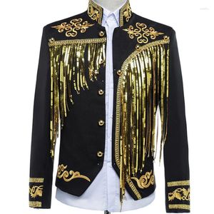 Men's Jackets Vintage Sequins Embroid Men Jacket For Stand Collar Slim Fit Social Tuxedo Wedding Business Dress Coat Costume Homme