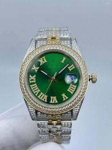 Zegarek „Luksusowe pełne diamentowe męskie zegarek 41 mm precyzyjna stalowa ramka Znakomity pasek mechaniczny Ruch mechaniczny Kompletny kalendarz”