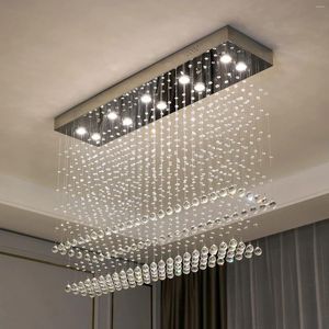 Chandeliers Modern Rectangular Crystal Chandelier Ceiling Lighting Fixture Raindrop Pendant Flush Mount Light For Dining Rooms Kitchen