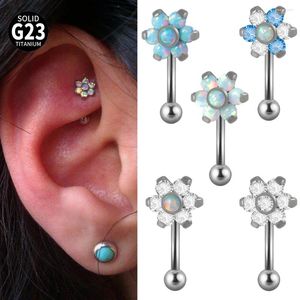 Stud Küpe 1 PC G23 Titanyum 16G CZ Çiçek Dolap Piercing Opal Kaş Halkası Kavisli Barbell Dudak Soğuk Demg. Daith Bar Takı