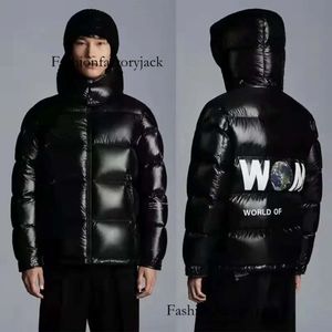 Schwarze Designer-Wind- und Schneejacke für Herren, FRGMT Back Earth bedruckter Winterparka, Damen-Außenjacke mit Kapuze und Reißverschluss, hochwertiges Branding