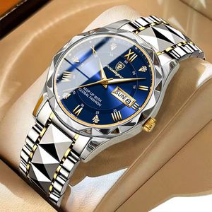Wristwatches POEDAGAR Men Luxury Watches Stainless Steel Quartz Wrsitwatches Male Auto Date Clock with Luminous Design Business Handsbox 231219