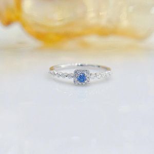 Anelli a grappolo YM2023 Anello in oro 18 carati con diamanti naturali blu da 0,09 ct Anello di fidanzamento per matrimonio femminile per donna