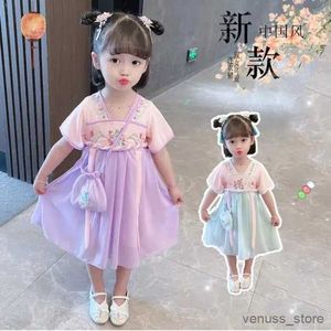 Vestidos da menina novo japonês e coreano hanfu vestido infantil fino manga curta vestido de princesa tang bebê super fada chinoiserie soma infantil