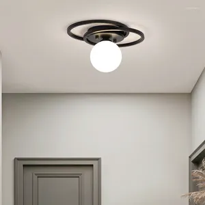 天井照明エントランスバルコニー用ガラスボール付きブラックゴールドのLEDランプ屋内照明器具ベッドルームリビングルーム