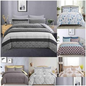 Bedding Sets Zeimon Simple Bedclothes Quilt Er Pillowcase 2/3 Piece Boho Geometric Set Single Double Grey Comforter/Duvet Drop Deliv Dhkpx