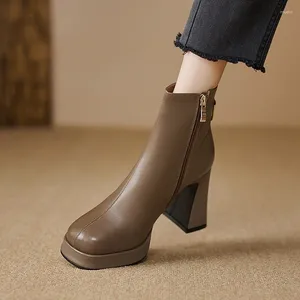 Boots mode fotled för kvinnor höga klackar chunky plattform stretch tyg fyrkantig tå vit sula blixtlås unga dam tossor 2023
