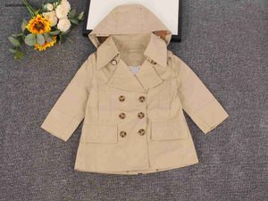 Новое детское пальто, детская куртка с капюшоном, размер 100-140, высококачественная верхняя одежда цвета хаки для мальчиков, дизайнерская зимняя ветровка для девочек Dec05