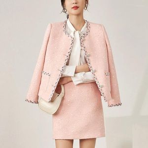 Abiti da lavoro Gonne invernali di lana Set per donna 2 pezzi Elegante giacca a maniche lunghe Cappotto e minigonna Office Lady Tweed di lana Due pezzi