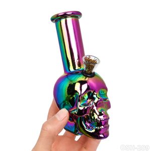 Mini bong da fumo in vetro colorato con teschio, tipo dritto, narghilè, shisha, bong per acqua