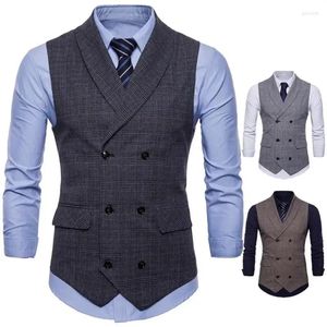 Herrvästar 2023 Business Plaid Suit Vest Korean version Slim Fashing Double Breasted