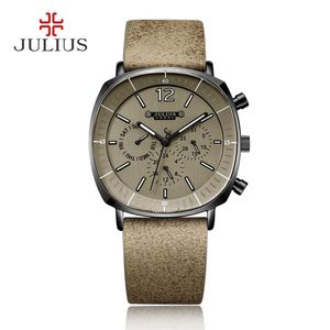 Julius Real Chronograph Watch Business Business Watch 3 tarcza skórzana zespół kwadratowy kwarcowy zegarek zegarek prezent Jah-098293c