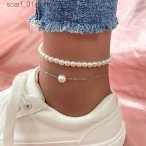 Anklets Vagzeb Fashion Pearl Anklet Women Ankel Armband Beach Imitation Pearl Barefoot Sandal Anklet Chain Foot Jewelry231219