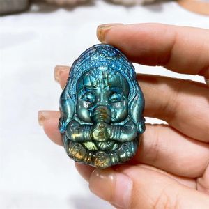 Artesanato adorável artesanato de cristal azul natural labradolite bebê Ganesha cura de cristal