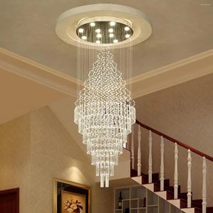 Lustres de entrada teto alto moderno candelabro de cristal iluminação chuva escada grande
