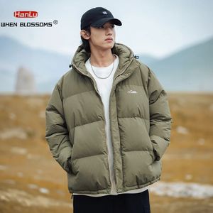 Herren-Daunenparkas, Herren-Winterjacke, verdickter warmer Mantel, Herren-Parka, Stickerei, einfarbig, lässig, Übergröße, Damenmode, schwarze Kapuzenjacke 231219