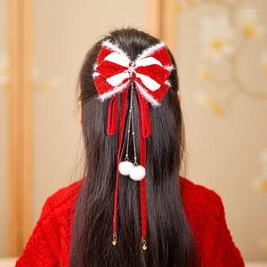 Hårtillbehör Mother Kids Hairpin Chinese Year's Style Postive Bows For Girl Cute Red Clips Christmas Head Dress