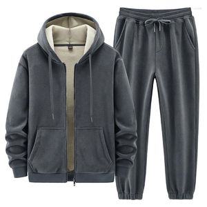 Men's Tracksuits Men Casual Tracksuit Set Lamb Cashmere Winter Wool Hooded Sweatshirt Thick Warm Sportswear Male Suit Two Piece