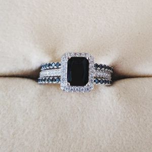Кольцо-пасьянс серебряного цвета, обручальные кольца для невесты, набор 3 в 1, кольцо для женщин, обручальное, свадебное, модное украшение, палец, Рождество, R1997x-черный 231218